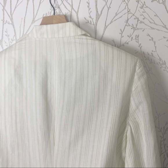 EVAN-PICONE Linen Blend Green Cream Stripe Blazer 1-button Closure 12 - Picture 7 of 11